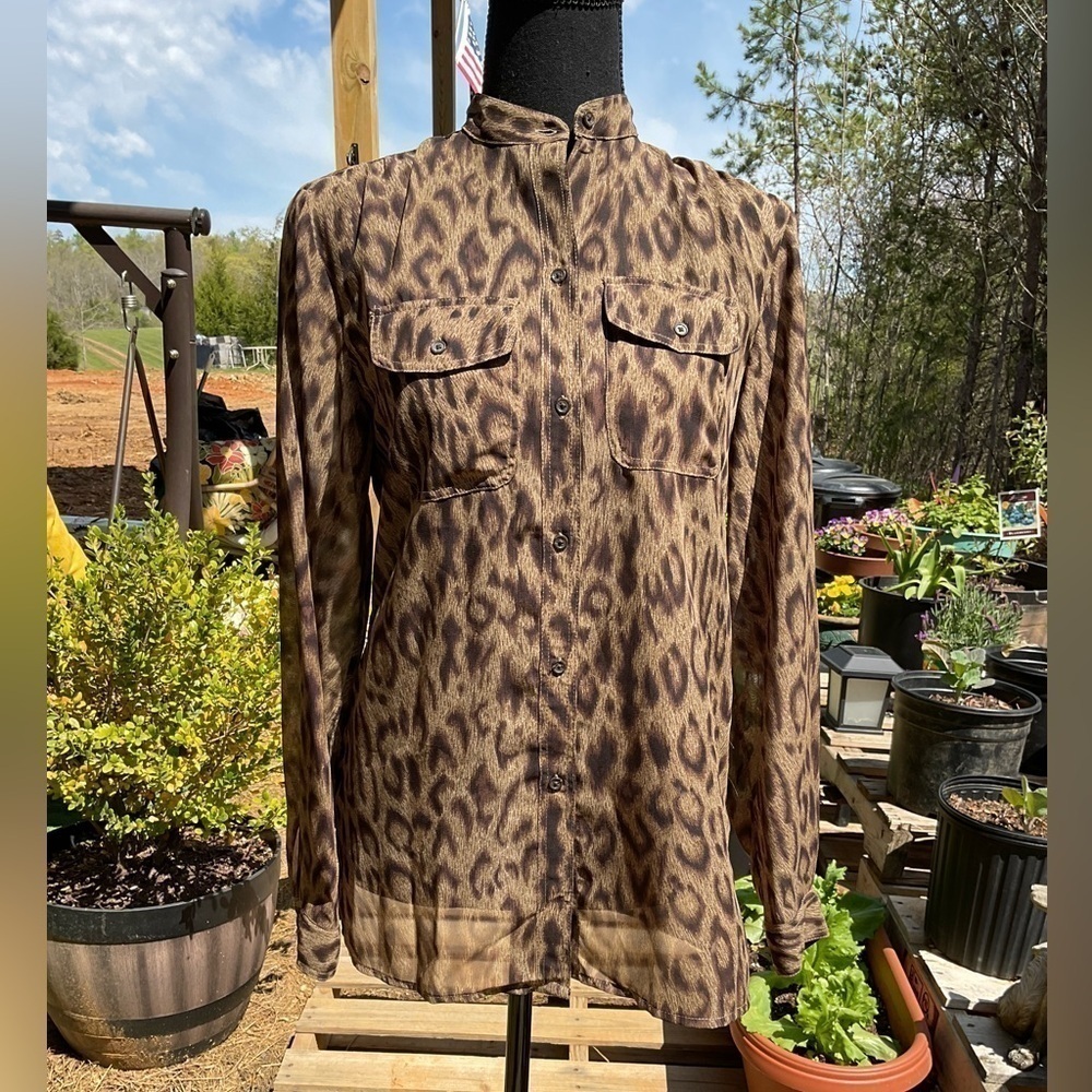 Chaps top. Size S. Leopard print blouse. Sheer